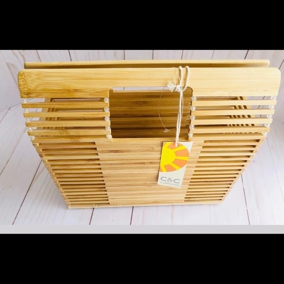 C&C California Bamboo Handbag Open Top Rectangle nwt - Picture 3 of 7